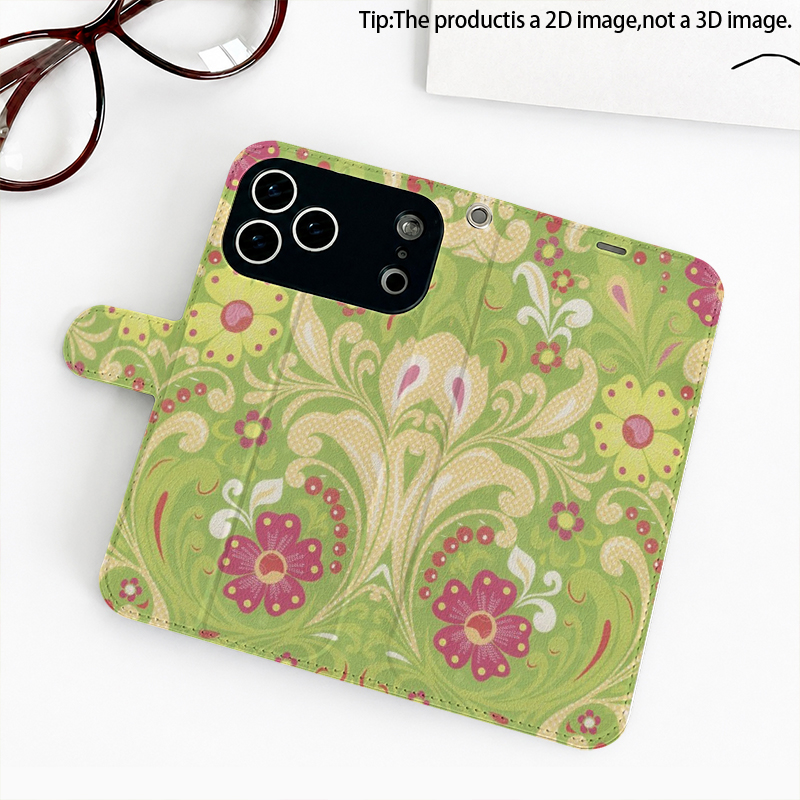 Flip Leather Case - เคสโทรศัพท์หนังเทียมลายเถาวัลย์ดอกไม้ป่าแบบ 2D พร้อมขาตั้งพับได้สำหรับ iPhone 17/16/15/14/13/12/11 pro