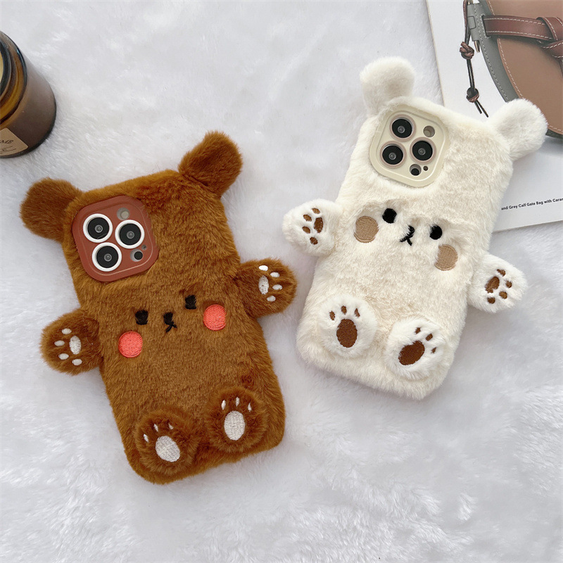 Phone Cases For Iphone 17 - เคสโทรศัพท์คู่รักลายหมีการ์ตูน 3 มิติ สไตล์เกาหลี ขนปุย สำหรับ