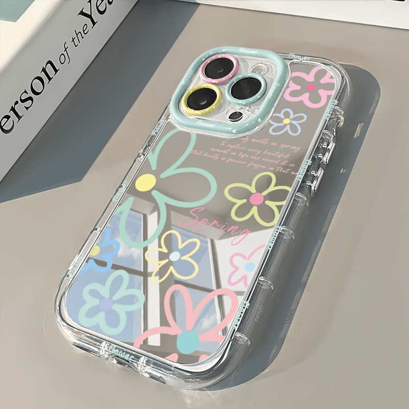 Phone Cases Cool Girl - เคสโทรศัพท์ลายกราฟฟิตี้ดอกไม้สีสันสดใสพร้อมกระจกและเบาะรองสำหรับ iPhone 17 15 14 16