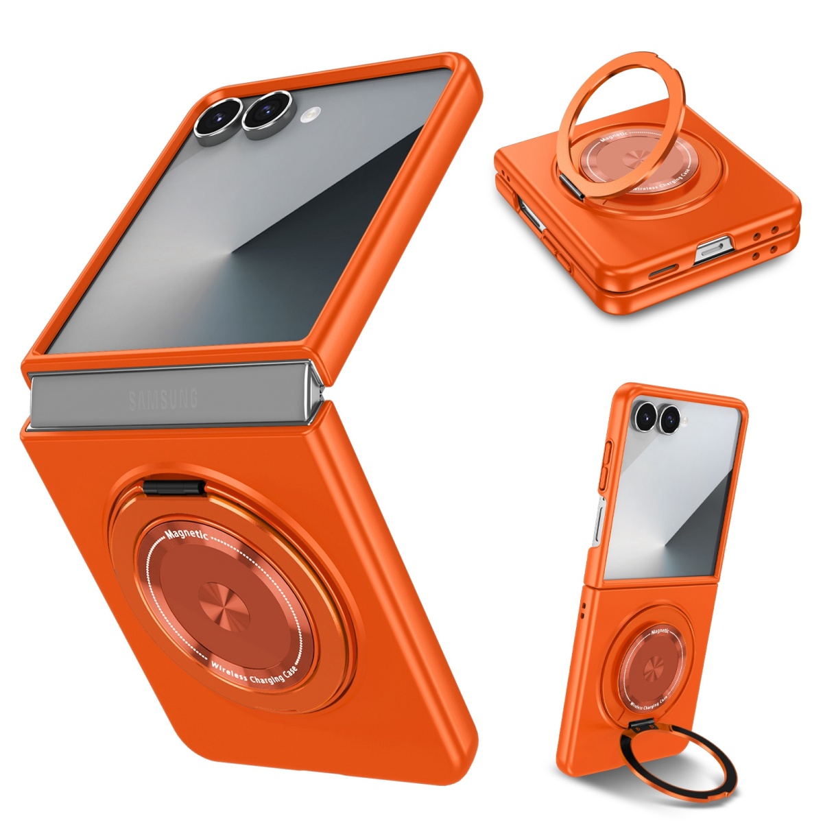 Flip Leather Case - เคสโทรศัพท์แบบวงแหวนแม่เหล็กหมุนได้ สำหรับ Galaxy Z Flip 8