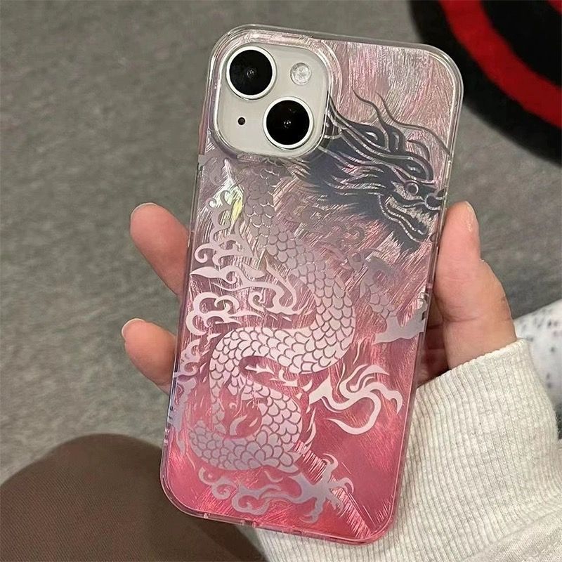 Phone Cases Pink - เคสโทรศัพท์ลายมังกรจีนไล่เฉดสีชมพู สำหรับ iPhone 17 16 15