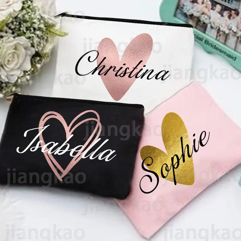 Monogram Custom Case - แต่งหน้ากระเป๋าเจ้าสาวที่กำหนดเองชื่อวันหยุดงานแต่งงาน Bachelorette Party ของขวัญผ้าใบ Monogram เครื่องสำอางกระเป๋าซิป