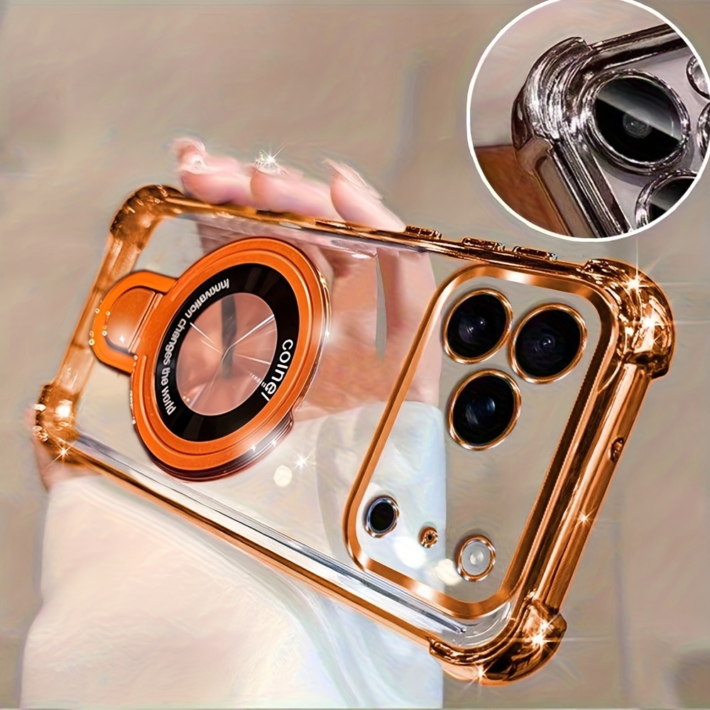 Ring Stand Case - เคสโทรศัพท์หรูหราแบบใสเคลือบเงาสำหรับ iPhone 18 17 16 15
