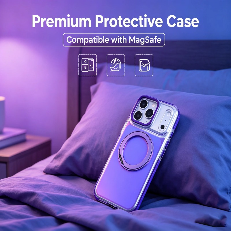 Ring Stand Case - เคสโทรศัพท์แม่เหล็กไลเซอร์ไล่เฉดสีสุดหรูสำหรับ iPhone 17 Air 16 15