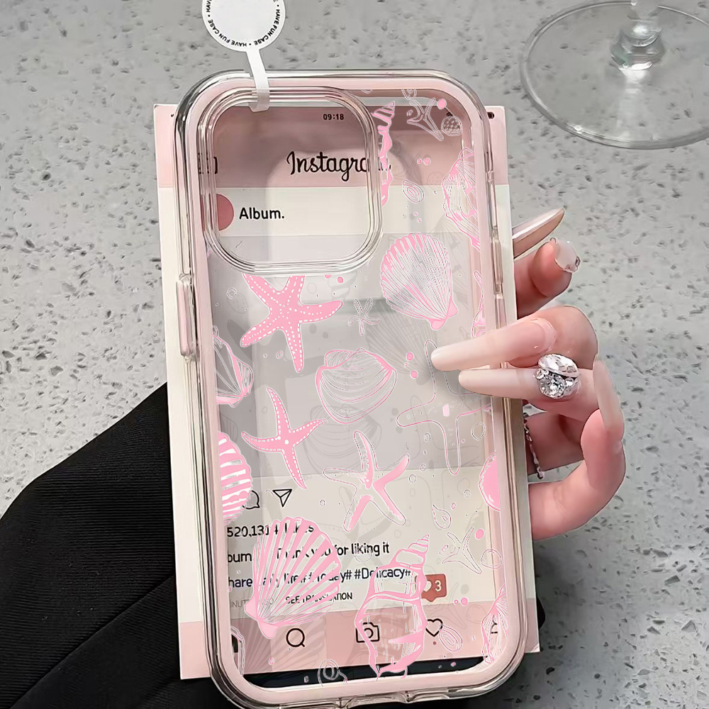 Phone Cases Pink - เคสโทรศัพท์ใสลายเปลือกหอยสีชมพูฤดูร้อน สำหรับ iPhone 17 13 16