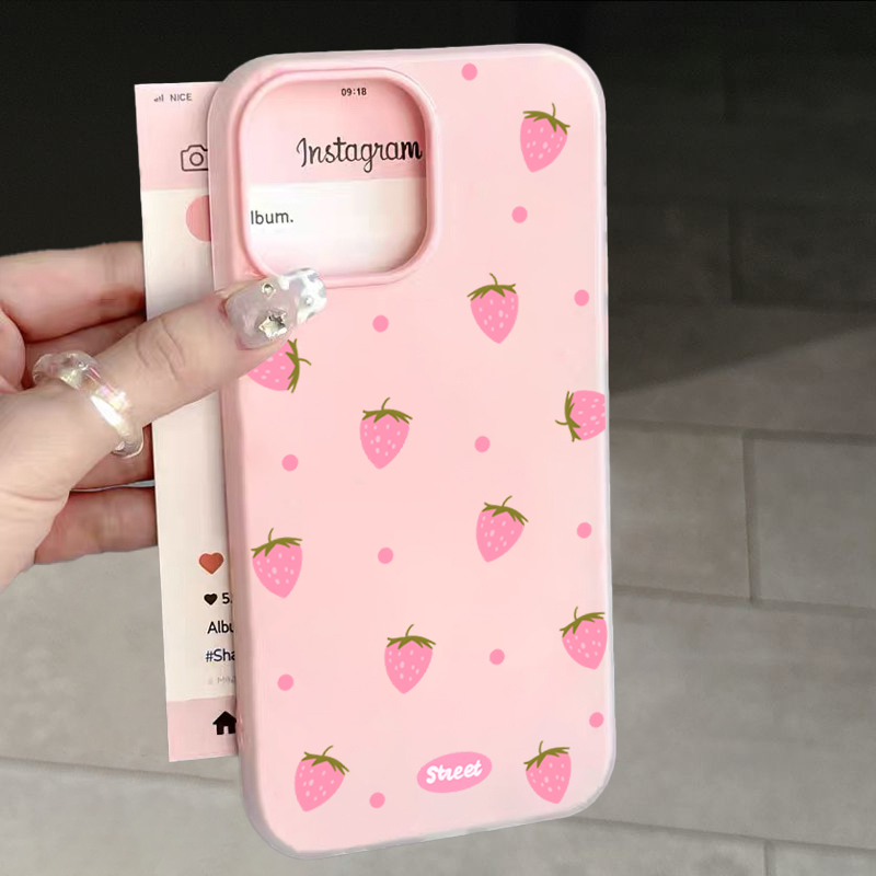 Phone Cases Pink - เคสโทรศัพท์ลายสตรอว์เบอร์รีสีชมพูหวาน สำหรับ Redmi 10 11 12