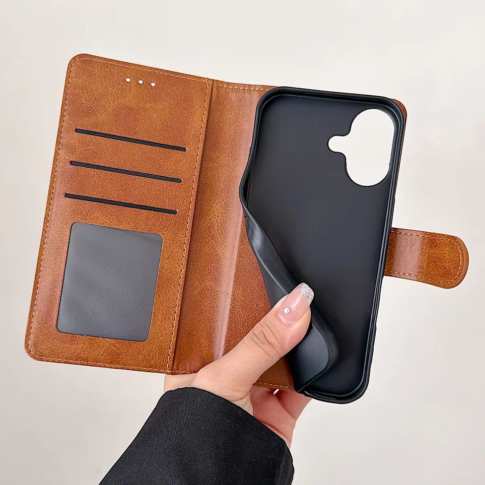Flip Leather Case - เคสโทรศัพท์แบบพับได้ วัสดุหนัง PU สำหรับ iPhone 17