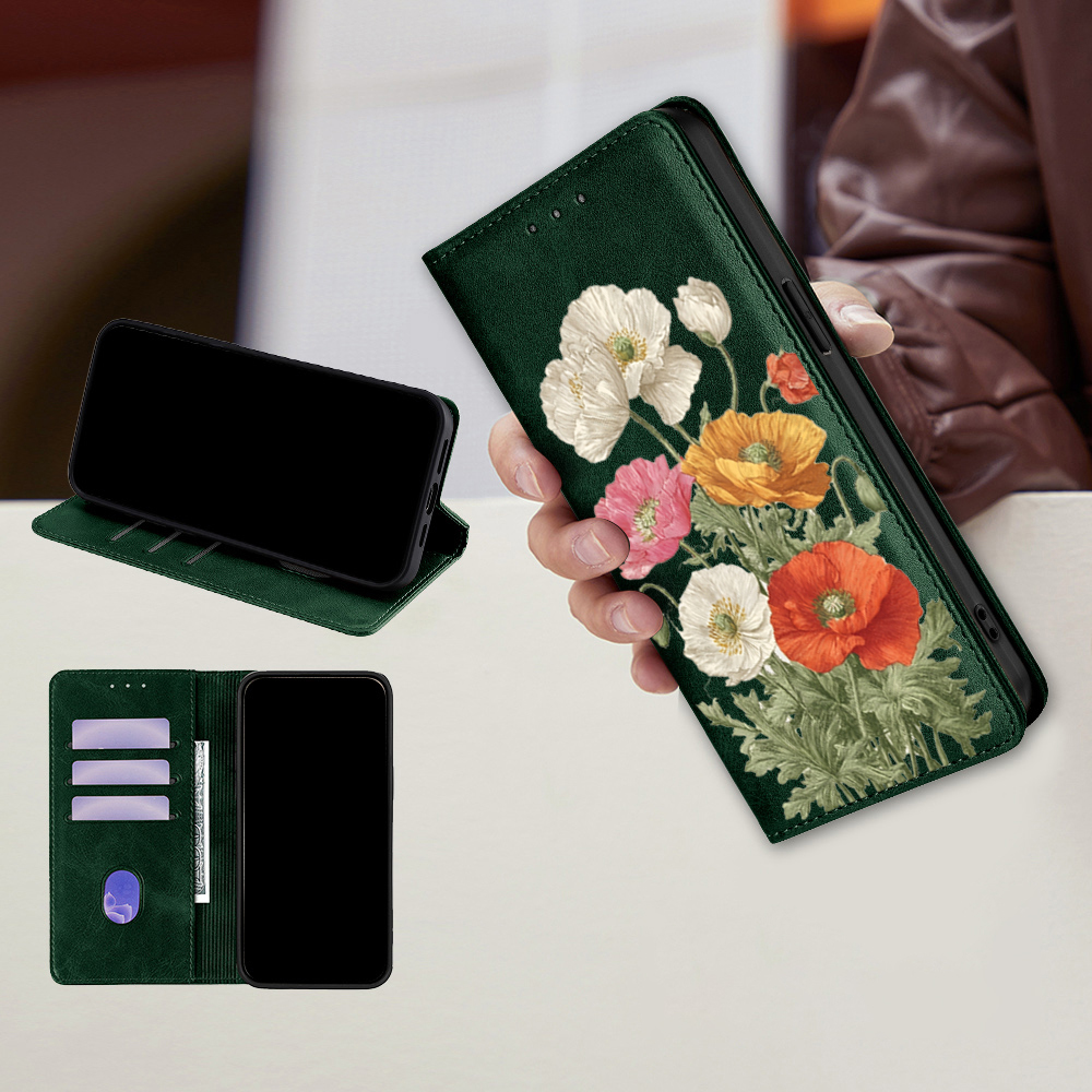 Flip Leather Case - เคสกระเป๋าสตางค์ลายดอกไม้หนังแม่เหล็กสำหรับ TCL 605 505 501 503