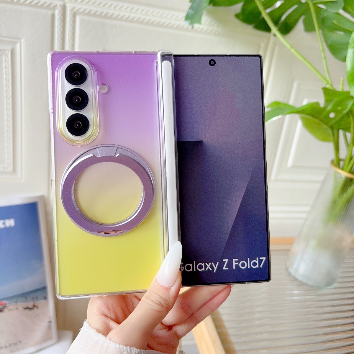 Ring Stand Case - เคสโทรศัพท์แม่เหล็กแบบวงแหวนหมุนได้ โปร่งแสงไล่เฉดสี สำหรับ Samsung Galaxy Z