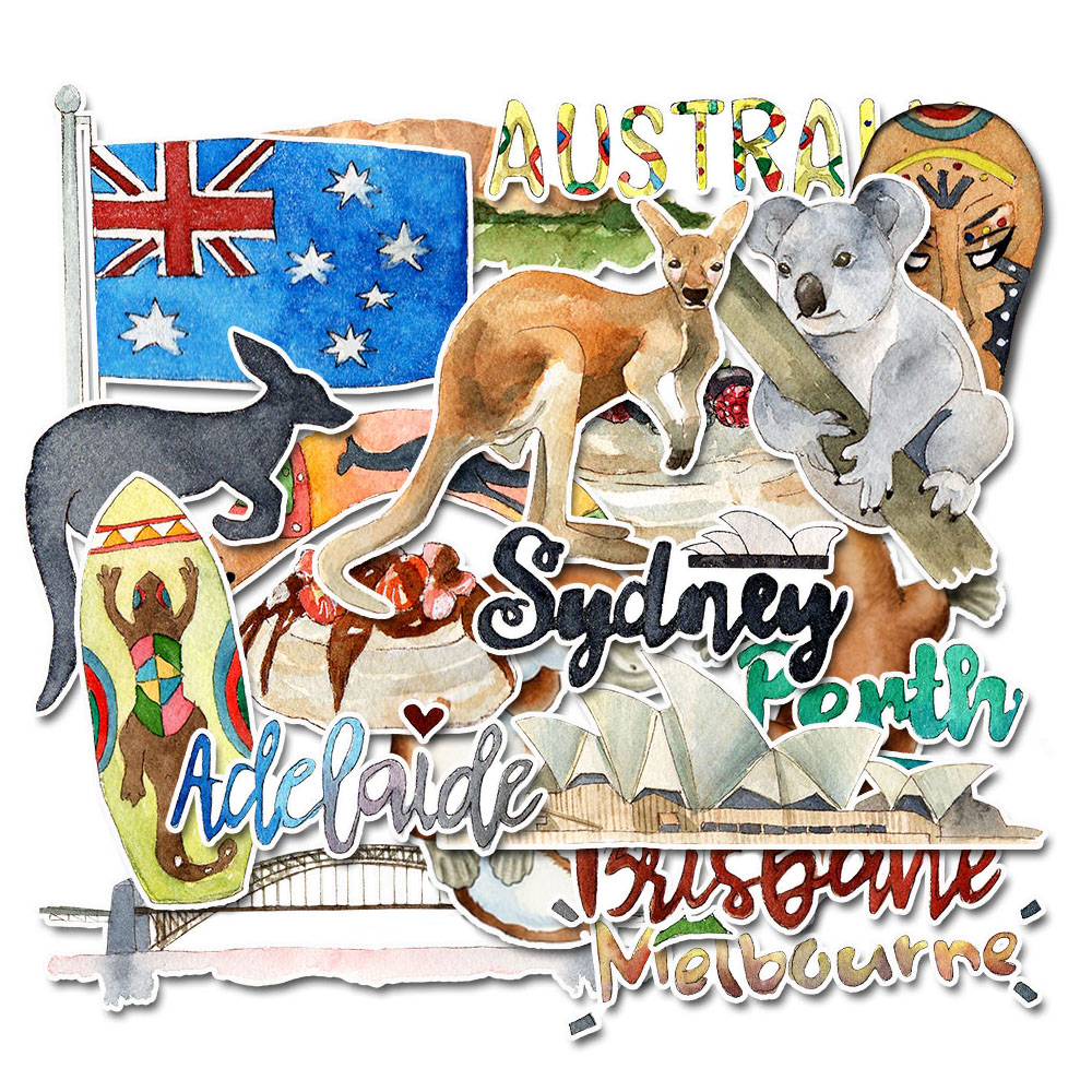 Phone Cases Australia - Pack Of 20สีน้ำออสเตรเลียสติกเกอร์ท่องเที่ยว Pack-น่ารักน่ารักสติ๊กเกอร์สำหรับขวดน้ำแล็ปท็อป,สมุดภาพ,โทรศัพท์กรณี,การตกแต่ง DIY
