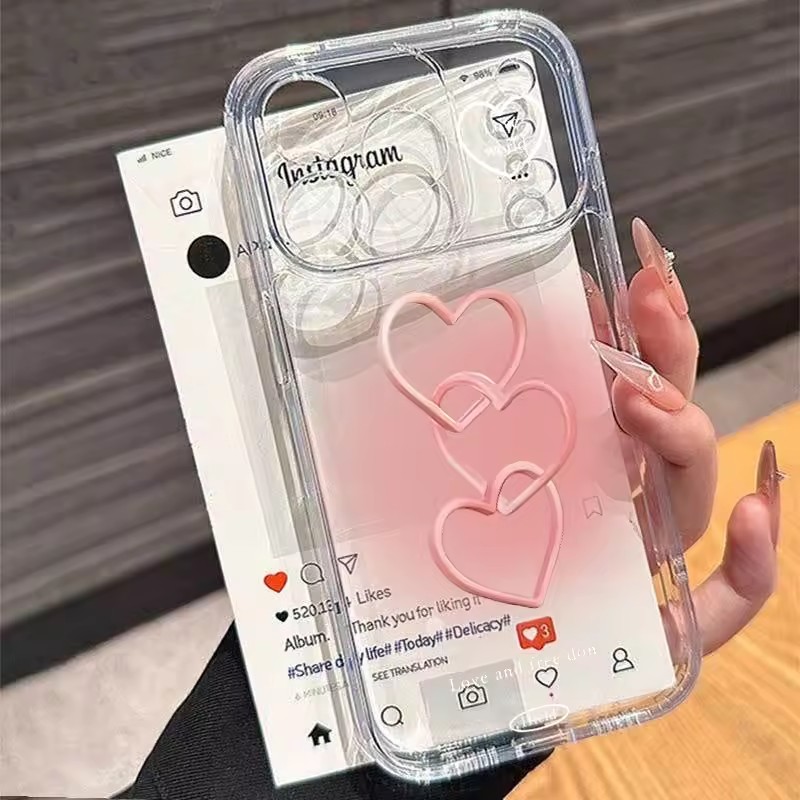 Phone Cases Pink - เคสโทรศัพท์ลายหัวใจสีชมพูวาดมือ สำหรับ iPhone 17 16 15