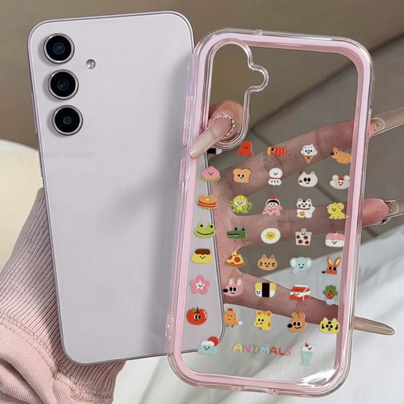 Phone Cases Pink - เคสโทรศัพท์ใสสีชมพูลายแมวและสุนัขน่ารัก สำหรับ Samsung A56 A57 A17
