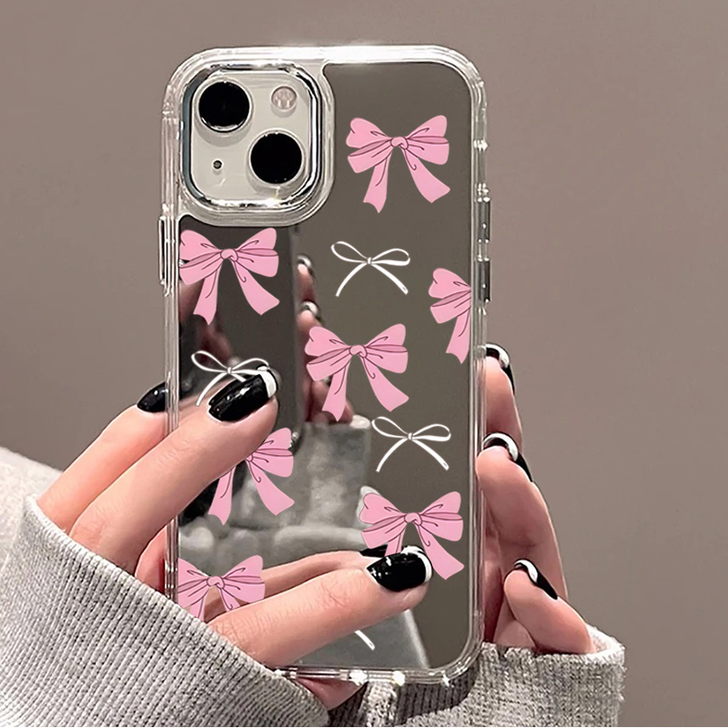 Phone Cases Pink - เคสโทรศัพท์ลายโบว์สีชมพูดำน่ารัก สำหรับ iPhone 17 16 Pro
