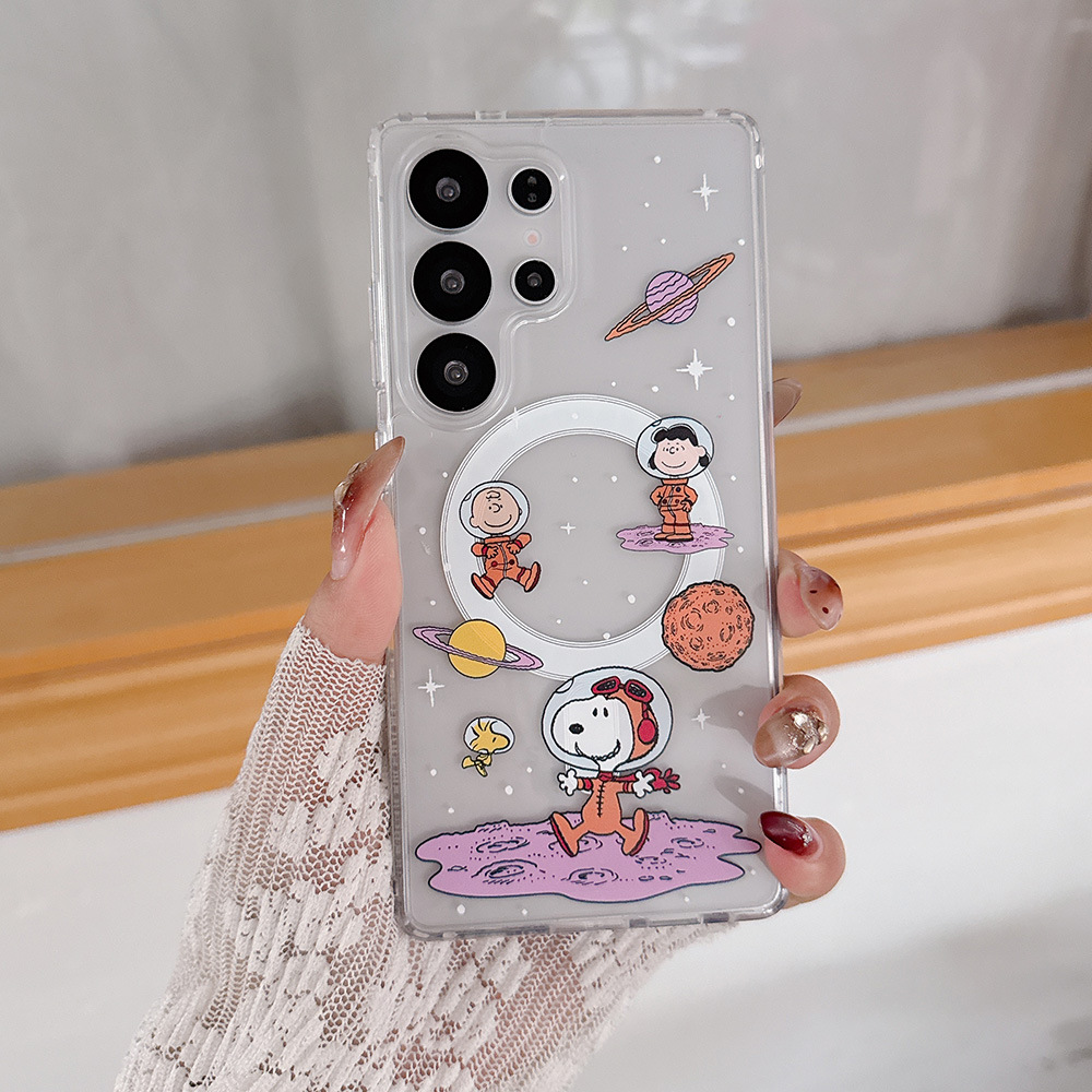 Cute Anime Case - น่ารักการ์ตูนสนูปปี้ ชาร์ลี บราวน์แม่เหล็กแม็กเซฟเคสโทรศัพท์ชาร์จไร้สายสำหรับซัมซุงกาแล็กซี่ S26 25 24