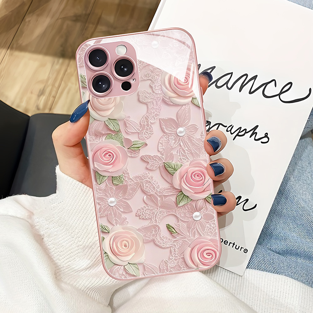 เคสโทรศัพท์กระจกนิรภัยลายดอกไม - Phone Cases Pink บทวิจารณ์และราคา
