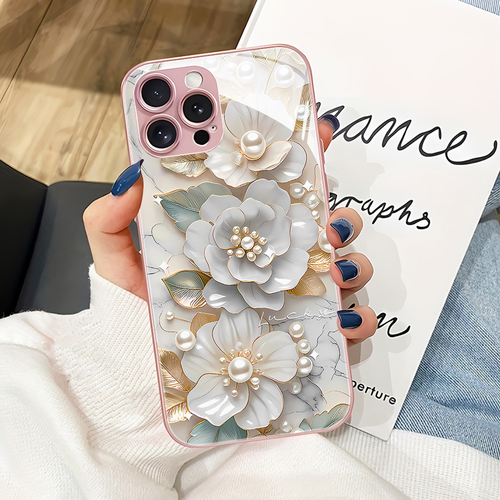 เคสโทรศัพท์กระจกนิรภัยลายดอกไม - Phone Cases Pink บทวิจารณ์และราคา