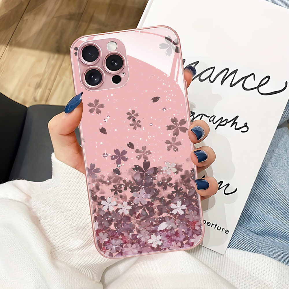 เคสโทรศัพท์กระจกนิรภัยลายดอกไม - Phone Cases Pink บทวิจารณ์และราคา