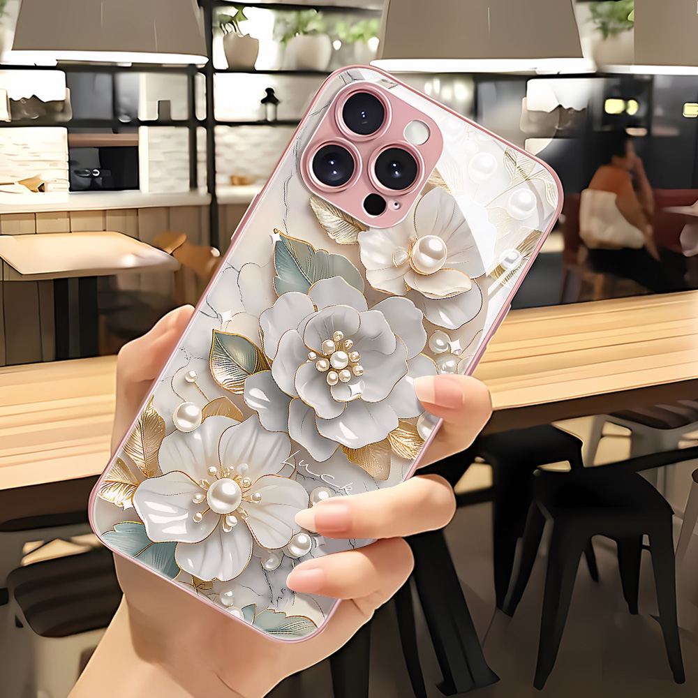 เคสโทรศัพท์กระจกนิรภัยลายดอกไม - Phone Cases Pink บทวิจารณ์และราคา